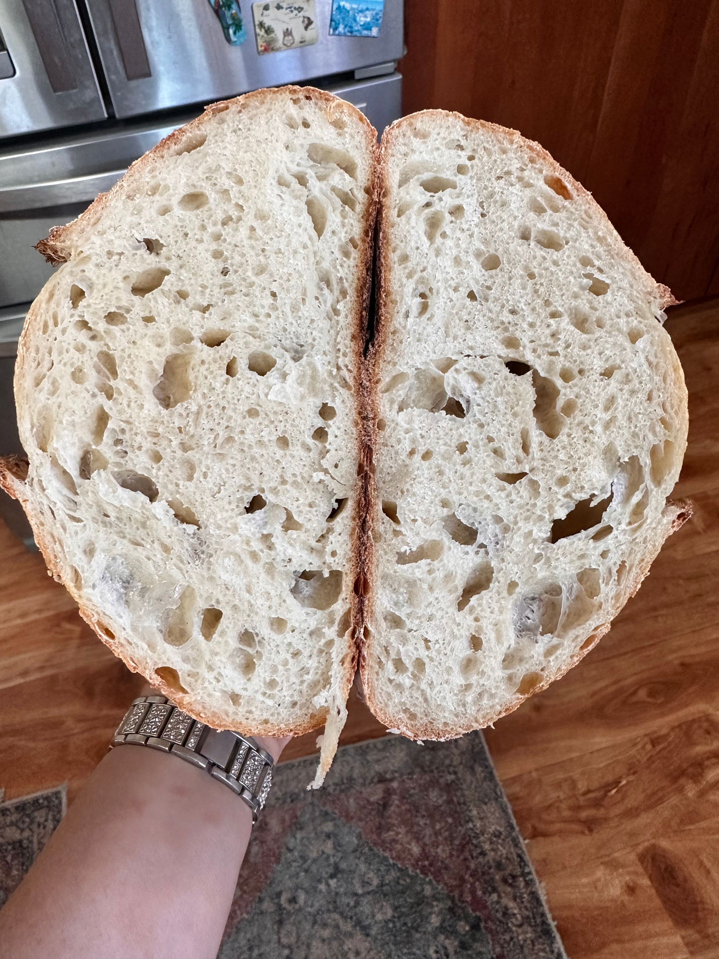 Airy crumb of a rustic country loaf